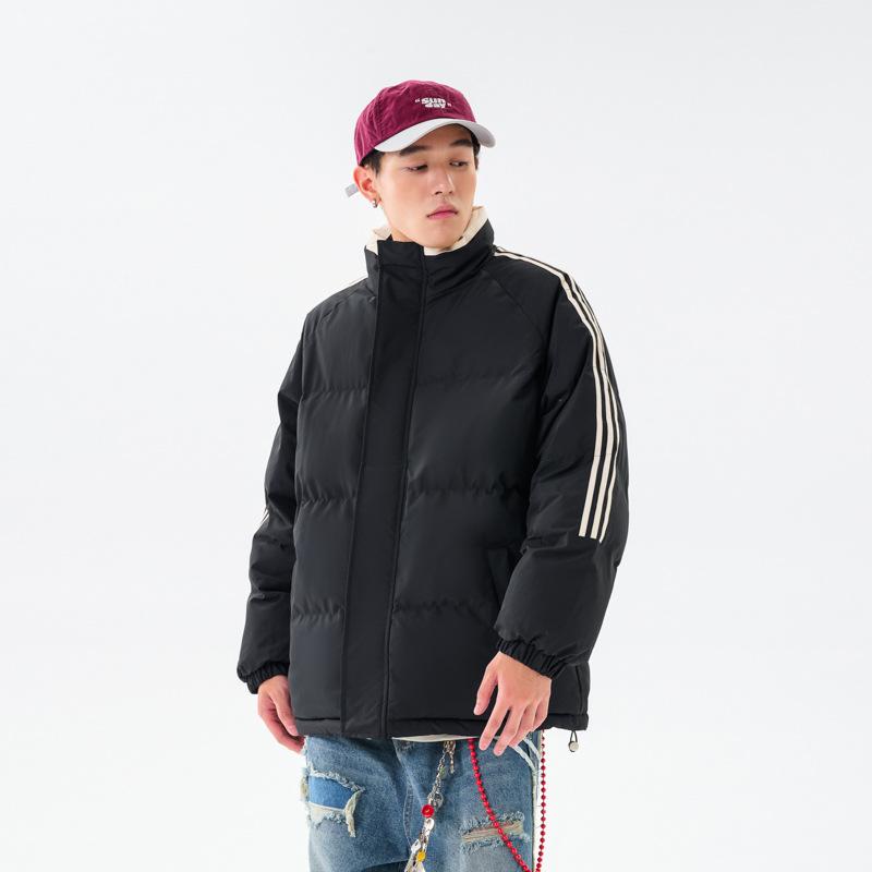 Зимний тренд, полосатый воротник-стойка, свободная одежда с хлопковой подкладкой, стиль для пары, теплая универсальная куртка с хлопковой подкладкой для мужчин