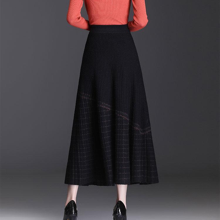 Вязаная миди-юбка с завышенной талией и клетчатым узором для осени/зимы