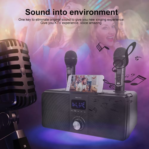 Karaoke Machine, Home Karaoke System with Two Wireless Microphones, Supports AUX, USB, and TF, for Home Parties (Black)