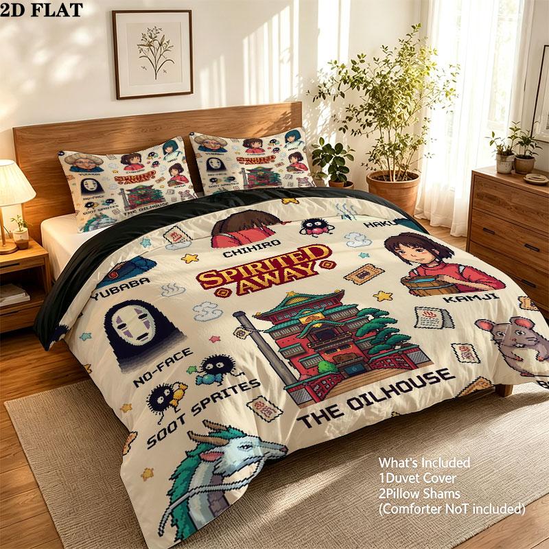 Away Pattern Bedding Quilt Set Quilt Cover Pillowcase Home Birthday Gift(1 * duvet cover + 2 * pillowcase, without core)