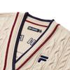 Fila Fusion Ретро Колледж Мода Универсальный V-образный вырез Вязаный Свитер Женские топы Молочно-Бежевый T11W433403FBG
