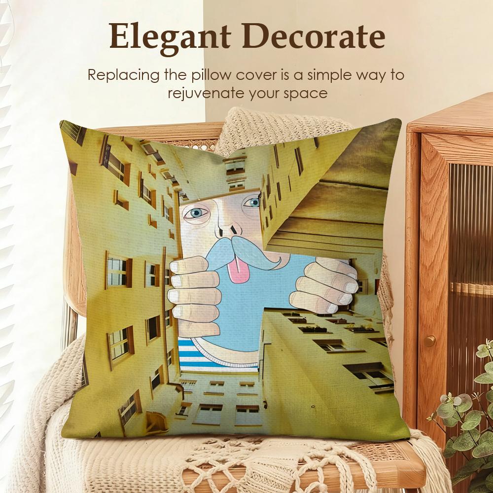 Art City Loneliness Girl Lucky Cushion Cover Natural Linen Organic Fabric DoubleSided Printing Sofa Home Decor Gift Pillow Case
