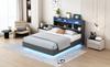 Upholstered Bed 140x200 cm with USB Socket and LED Light, Reversible Headboard, Concealed Footboard, Double Flat Bed, Linen Fabric Grey