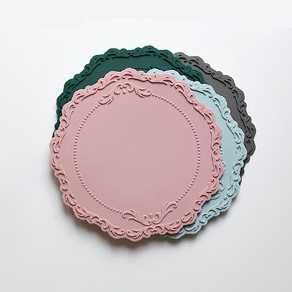 2pcs Lace Round Tableware Pad Cup Mat Silicone Coaster Placemat Non-slip