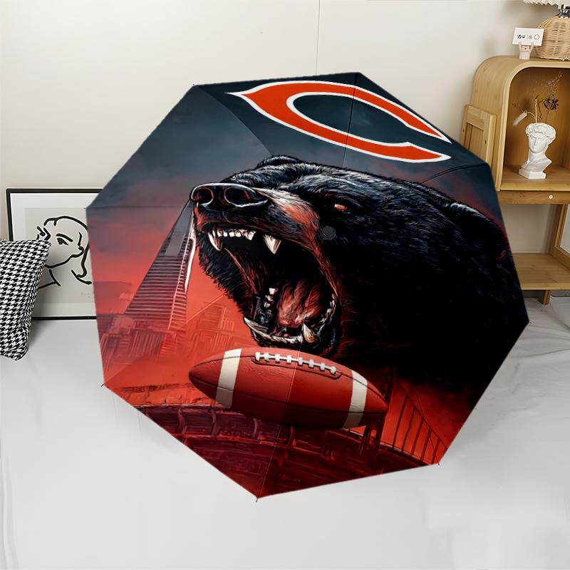 Автоматический зонт с принтом логотипа Chicago Bears, 8 ребер, железный каркас, пластиковая ручка, подходит для путешествий на открытом воздухе и на каждый день, идеальный подарок