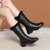 Black Round Toe Fleece-Lined Middle Heel Women's Half High Boots Autumn Winter Designer Luxury Gothic Warm Ladies Mid Calf Shoes