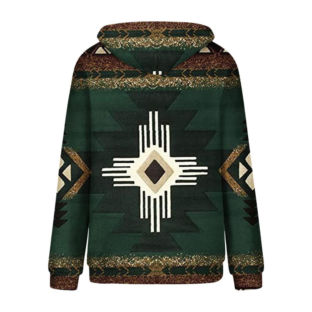 Women's Fashion Casual Ethnic Style Printed Long Sleeved Hooded Sweater Top
