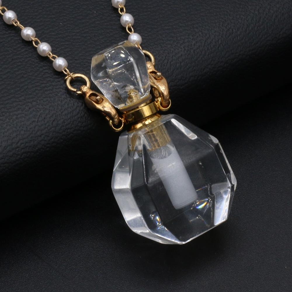 1 шт. модный натуральный камень прозрачный кварц флакон духов кулон жемчужная цепочка ожерелья для женщин свадебные украшения поставки