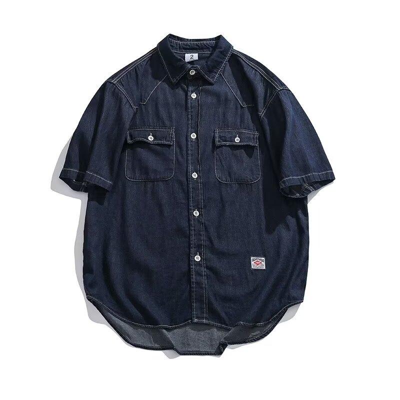 Японский ретро модный бренд летняя свободная джинсовая рубашка с короткими рукавами художественная молодежная рабочая рубашка мужская и женская многослойная куртка