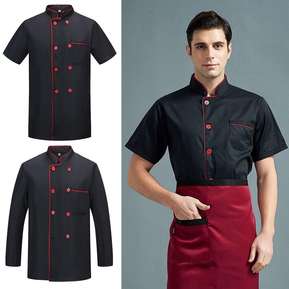 Short Long Sleeve Chef Uniform Black Overalls New Chef Clothes Restaurant
