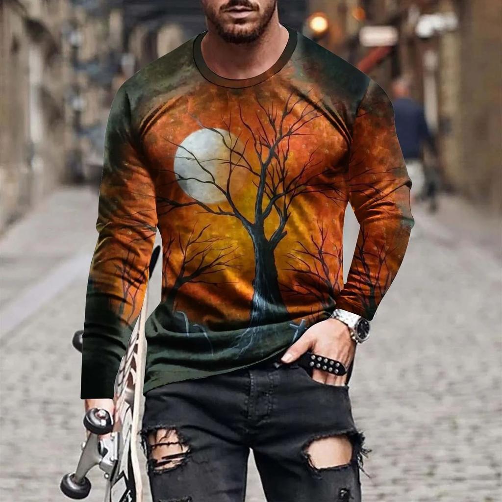 Футболка с длинным рукавом Fashion Street Personality Man Spiderweb Halloween Hd 3D Printed Plus Size Loose Comfortable Jumper