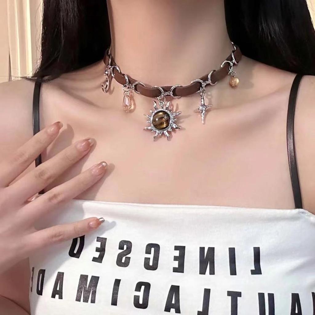 GemChic женское ретро персонализированное кожаное ожерелье со звездой, луной, солнцем, ключицей, милая, крутая, красотка, подарок на день рождения, Рождество