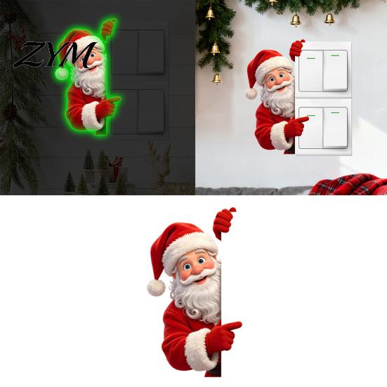 Decorative Christmas Party Wall Art Glow in The Dark Santa Claus Switch Sticker, PVC Luminous Decal for Holiday Stickers Home Decor, Waterproof