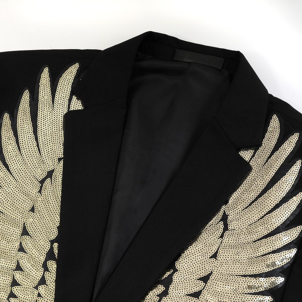 Мужская мода золотистый блестящий пиджак с крыльями