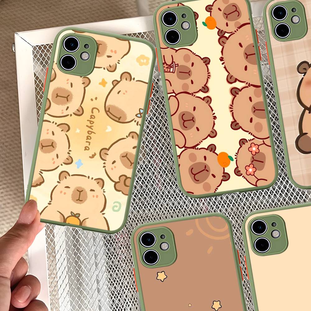 Cute Cartoon Capybara For Silicone Matte Phone Case For iPhone 16 Pro Max 15 14 13 12 11 X XS MAX