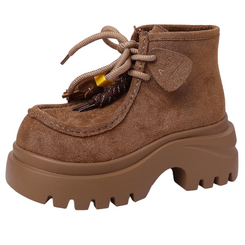 Ретро шнуровка кисточки большая голова повседневные кеды женские осенняя мода корейская версия универсальный темперамент платформа лоферы одинарная обувь