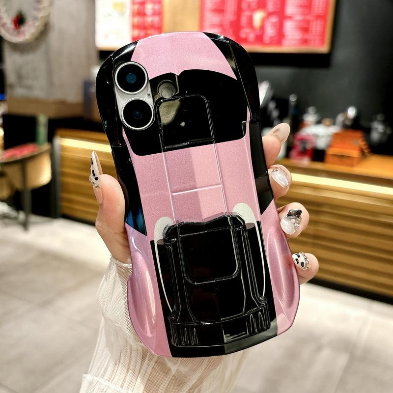 3D автомобиль Форма крутой глянцевый чехол для телефона iPhone 16 Pro Max 15 Pro 14 13 12 11 тонкий жесткий ПК гибридный силиконовый мягкий край противоударный кронштейн задняя крышка