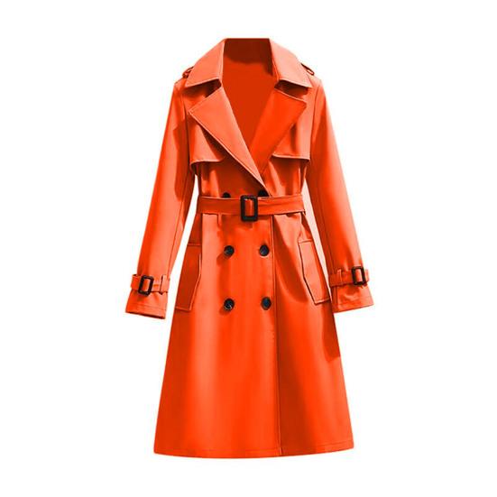 Women's Double Breasted Long Trench Coat Belted Notch Lapel Overcoat Fall Winter Windproof Classic Outerwear