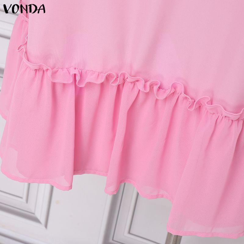 VONDA Летнее женское короткое платье-туника с коротким рукавом, пэчворк, с оборками, повседневное