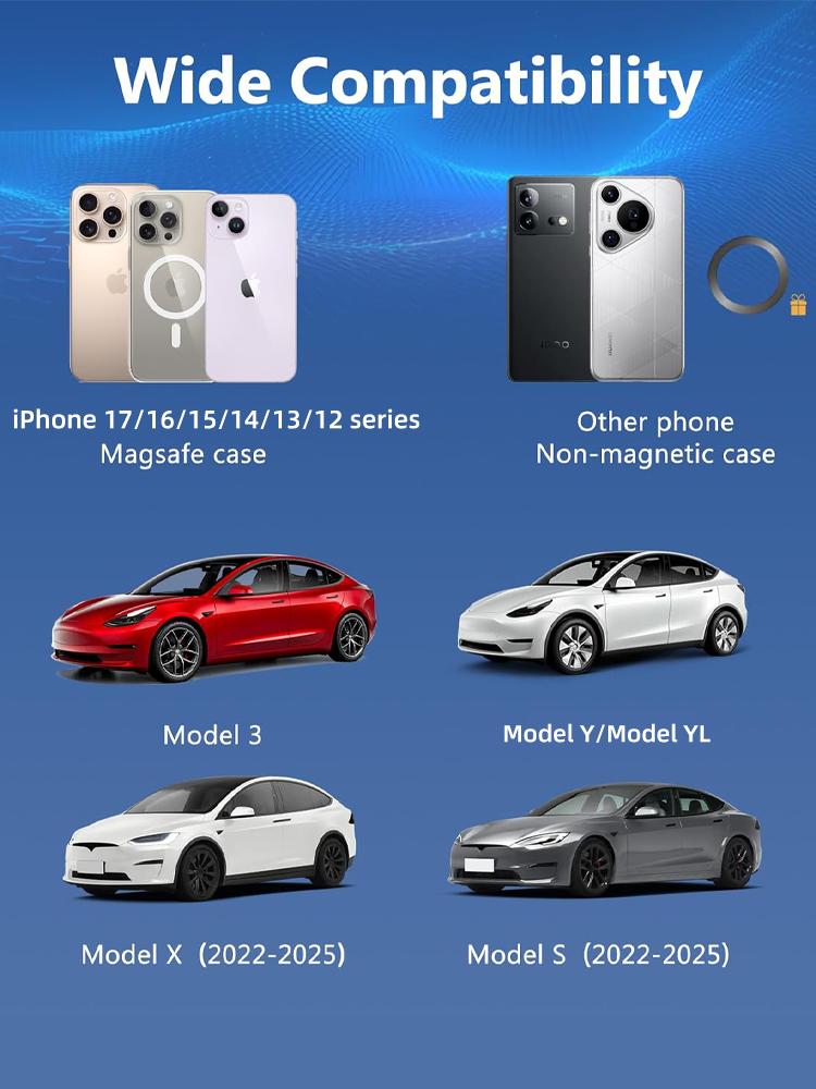 Для нового запуска Tesla Model Y 2025 Model 3 HIGHLAND 2025 BYD Автомобильный держатель для телефона 15 Вт Магнитное беспроводное зарядное устройство Magsafe