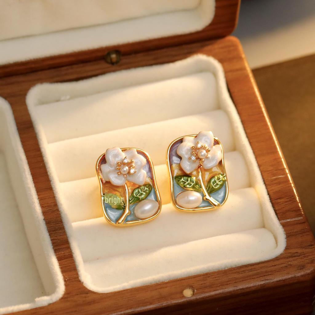 Оригинальные новые серьги с масляной эмалью в китайском стиле с жемчугом-клевером