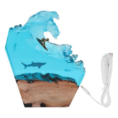 Светодиодный ночник Ocean Surfing из синтетической смолы, деревянная ручная работа, прикроватная лампа, 3D-искусство на столе