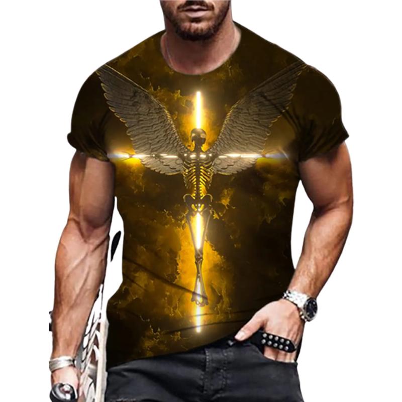 New Summer Men's Fashion T-shirt Personality Ling-shaped Red A Printed Men's T-shirt Top