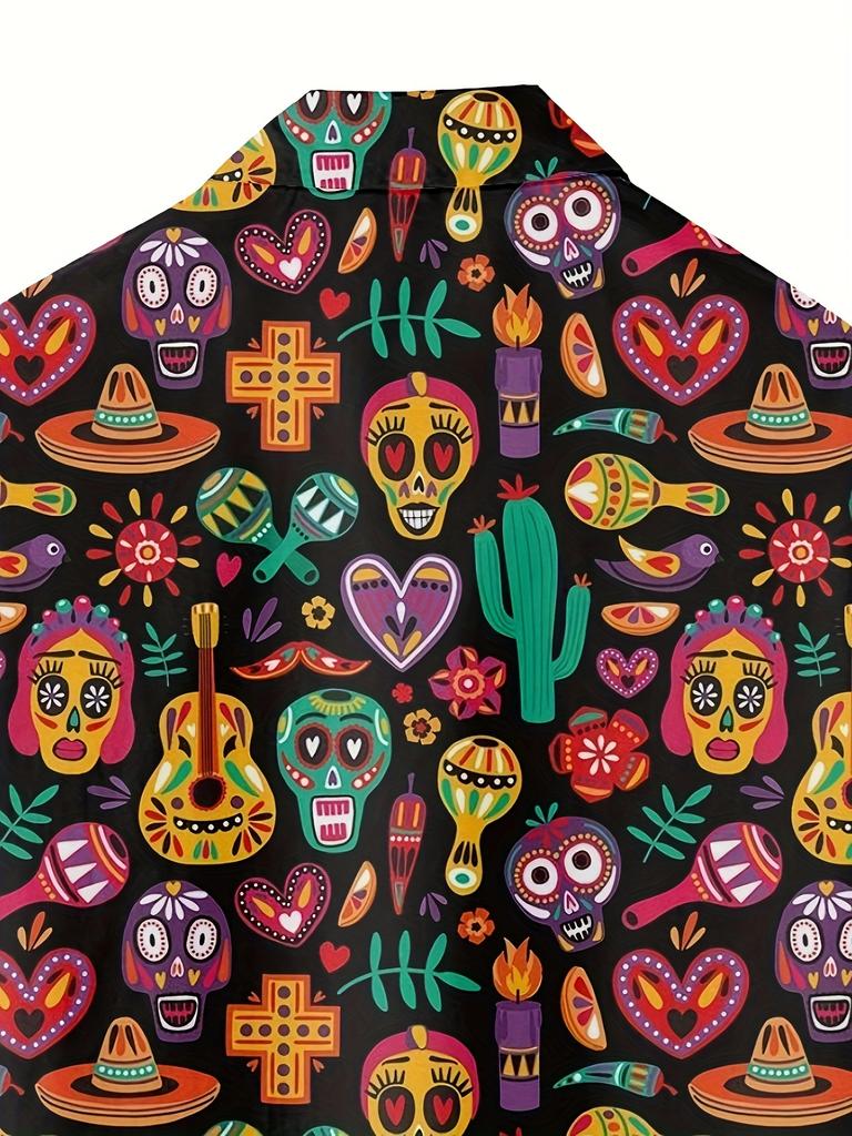 Colorful Graffiti Art Mexican Style 3D Print Men'S Shirt Casual Individual Street Hawaiian Shirt