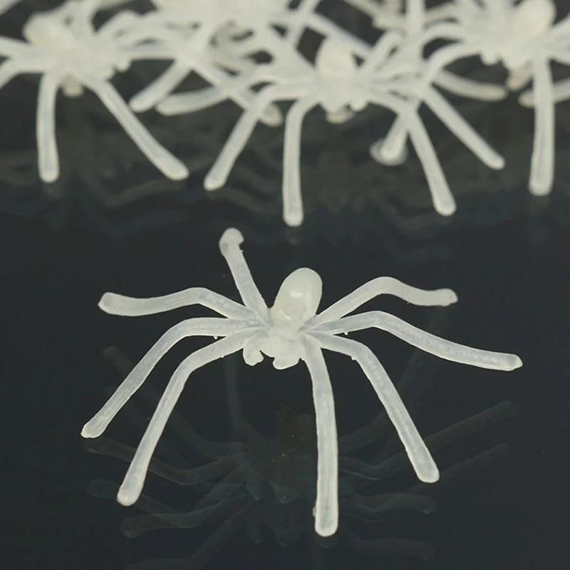 10Pcs Party DIY Decoration Halloween Luminous Rubber Fake Spider Plastic Figure Prank Funny Toy Home Party Decoration Gift