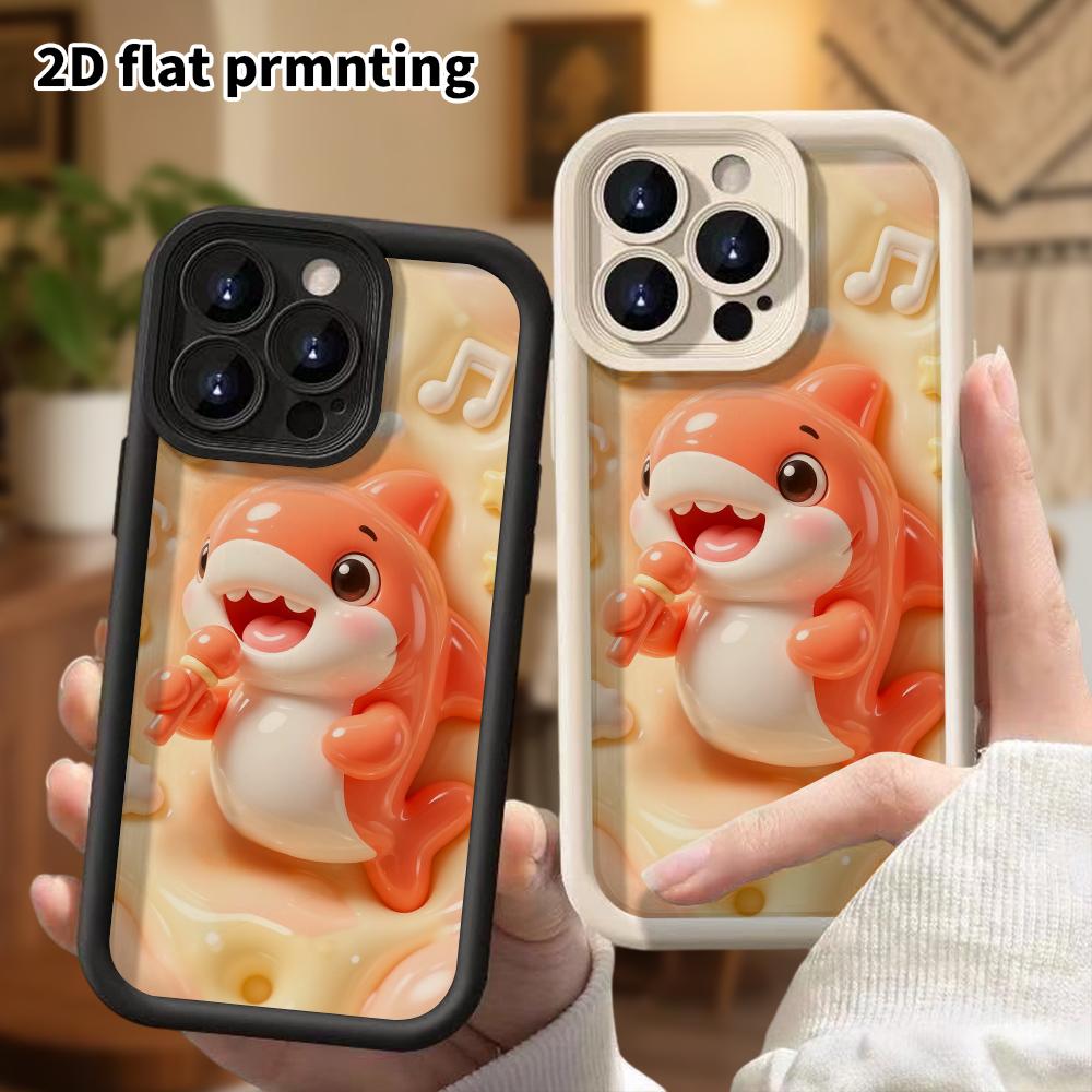 Phone Case: 2D flat design suitable for iPhone 18, 17, 16, 15, 14, 13 Pro protective case, orange little shark, perfect Christmas and Halloween holida