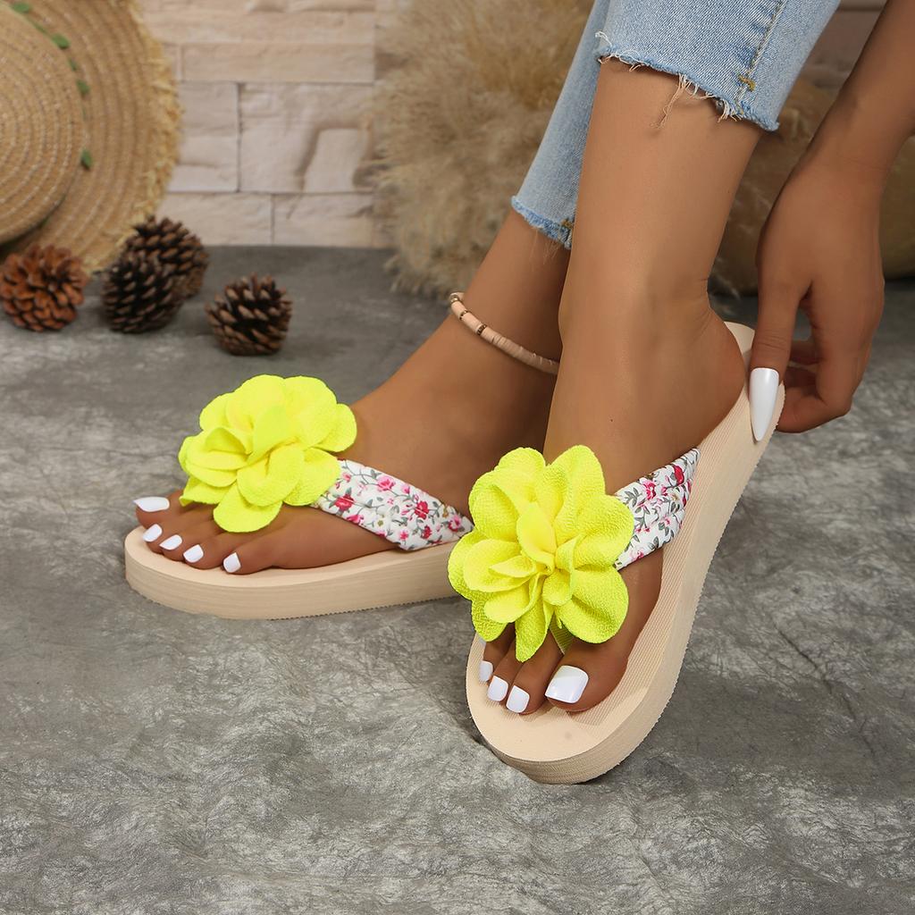 Fashion Women's Slippers Summer New Flat Round Head Flower Matching Color Flip-flops Casual Comfort Increase Non-slip Sandals