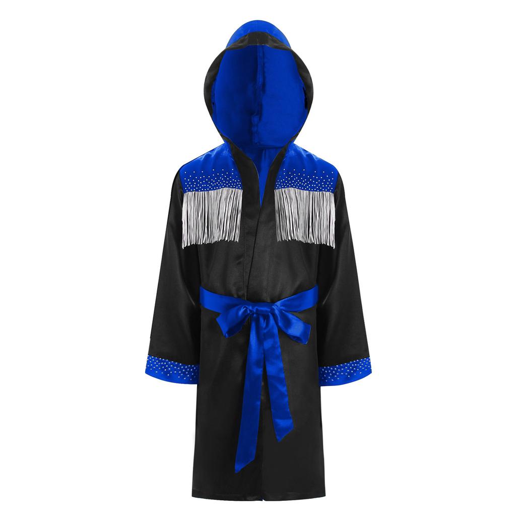 Kids Boys Boxing Robes Children Training Costume Outfit Grappling Muay Thai Hooded Robe with Belt Shorts Bjj Boxer Gloves Set