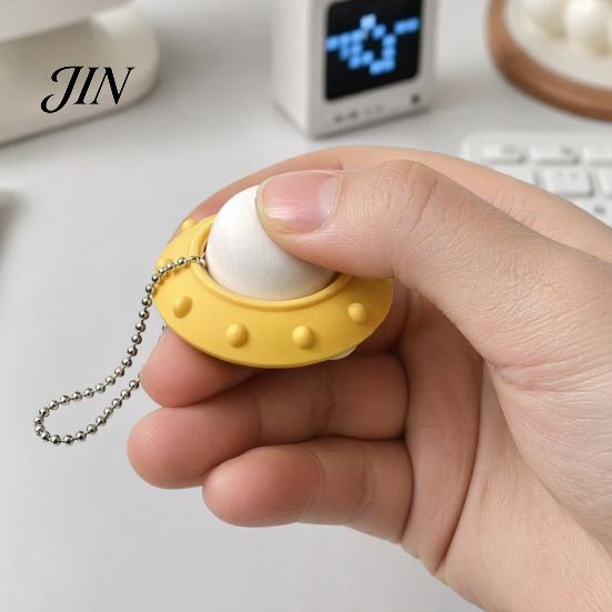 Portable Anxiety Relief 3D Printed UFO Decompression Toy, Creative Flying Saucer Fidget Pendant with Tactile Toy Metal Bead Chain for Stress