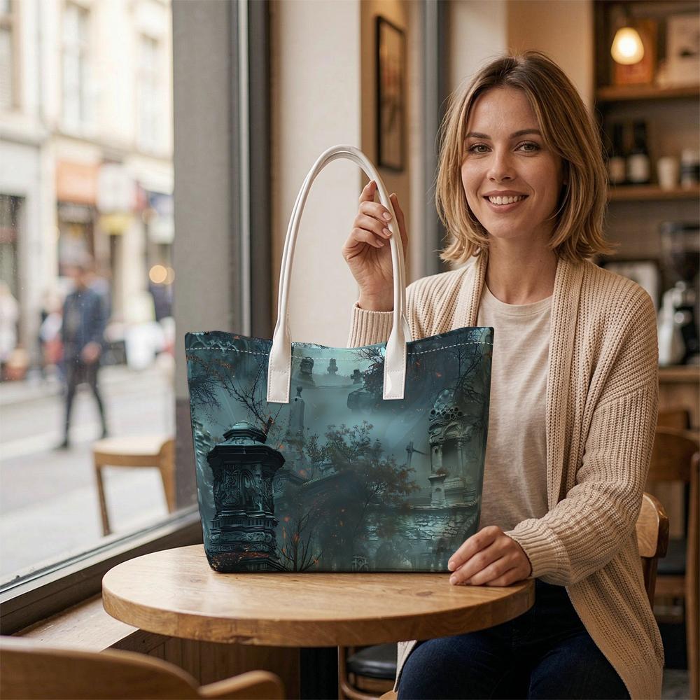 Gothic Cemetery Pattern Tote Bag Fashion Casual Daily Shoulder Bag