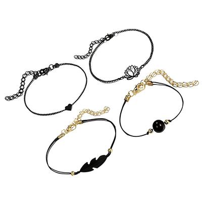 4 шт. Браслет Черный Полый Листья лотоса Регулируемые браслеты Очаровательный Элегантный Уникальный Аксессуар для одежды для отдыха