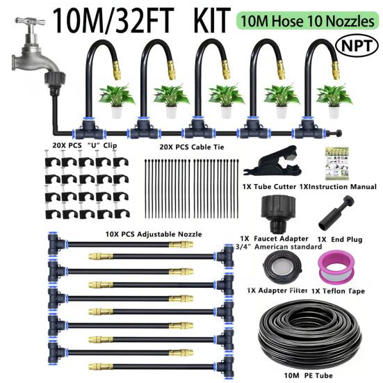 Automatic Irrigation System Garden Irrigation Hose with 360-Degree Bendable Adjustable Nozzles Watering System Kit for Lawn Greenhouse Farm Courtyard