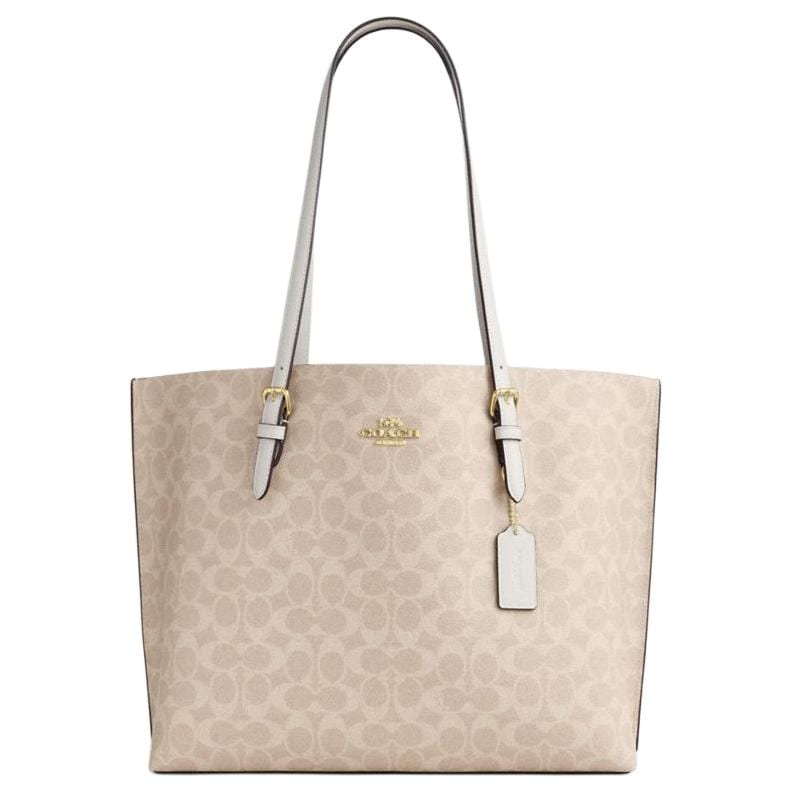 COACH Mollie Artificial Leather Tote Bag, Shoulder Bag 34 Women's Sand Yellow & Chalk White CV967-IMXDM