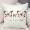 Brown Butterfly English Letters Cushion Cover Natural Linen Organic Fabric DoubleSided Printing Breathable For Decor
