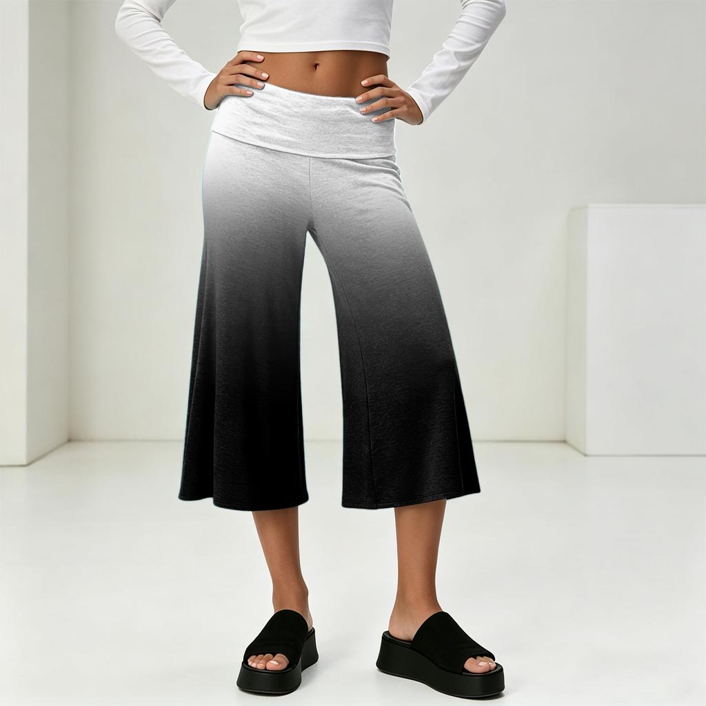 Модные Женские Летние Повседневные Брюки-Капри с Высокой Талией и Широкими Штанинами