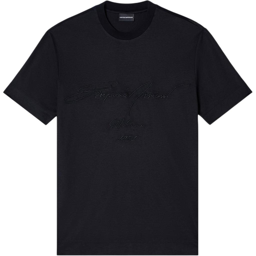 Emporio Armani FW25 Логотип Круглый вырез Короткий рукав Вязаный T-shirt Мужские Топы EM003007-AF18312-UC001