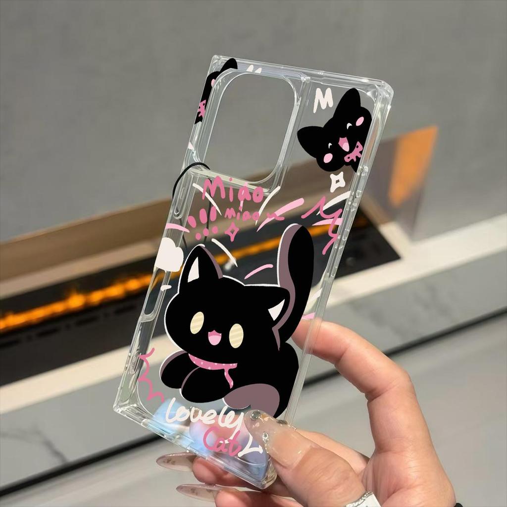 Transparent Square Back Tube Case Casing Protection For iPhone 13 14 Pro Max 15 Plus 12 11 16 ProMax Anti-Oxygen,Funny Cat Pattern