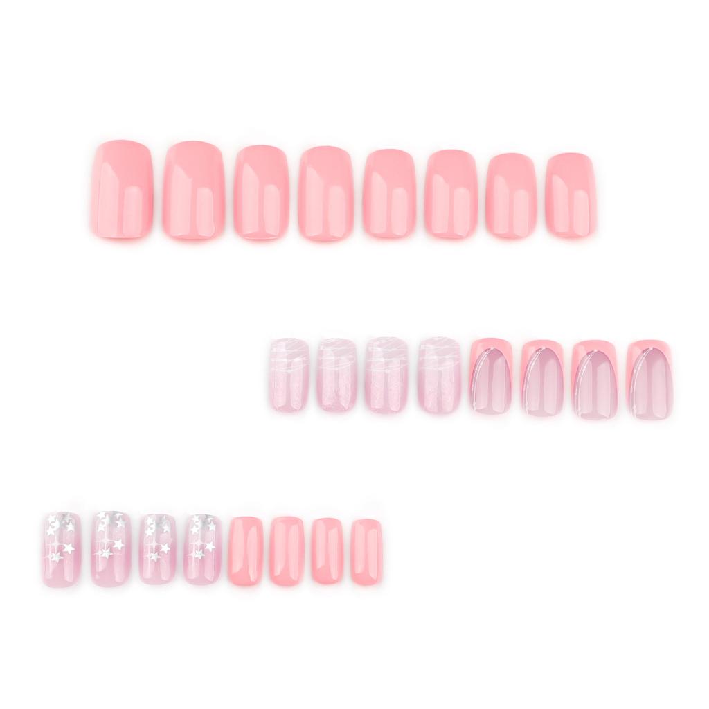 24 Pieces Pink Manicure French Gradual Change Wearing Nail Star Wearing Nail Piece Line Fake Nail Square Nail Piece