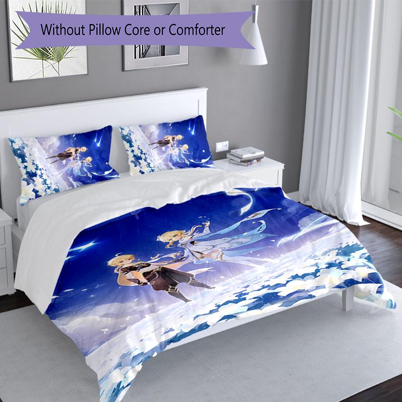 3pcs Genshin Impact characters9 pattern bedding set duvet cover set includes duvet cover &pillowcases, perfect all season bedroom decoration & gift