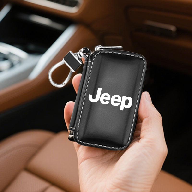AFV1 Car Key Bag Leather Wallets Housekeeper Covers Zipper Bag For Jeep Grand Cherokee Wrangler JK Gladiator Compass Renegade Patriot