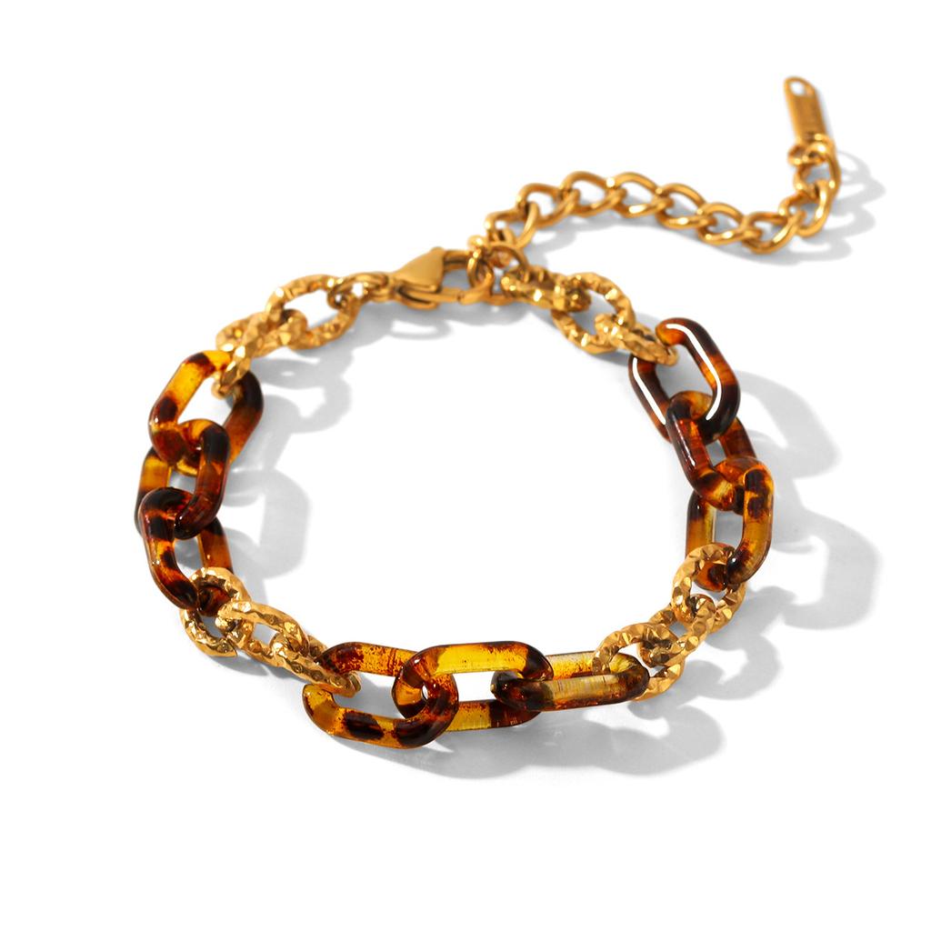 Геометрический овальный браслет в стиле колор-блок для женщин, винтажные ручные украшения из титановой стали в стиле Майяра с градиентным янтарным цветом