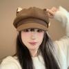 Y2K Cat Ear Hat Woolen Octagonal Cap Retro British Beret Hat  Women