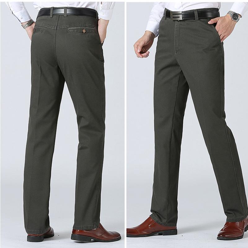 Мужские дышащие повседневные брюки, хлопковые легкие прямые брюки с высокой талией для мужчин, удобная посадка, свободные деловые рабочие классические брюки с карманом