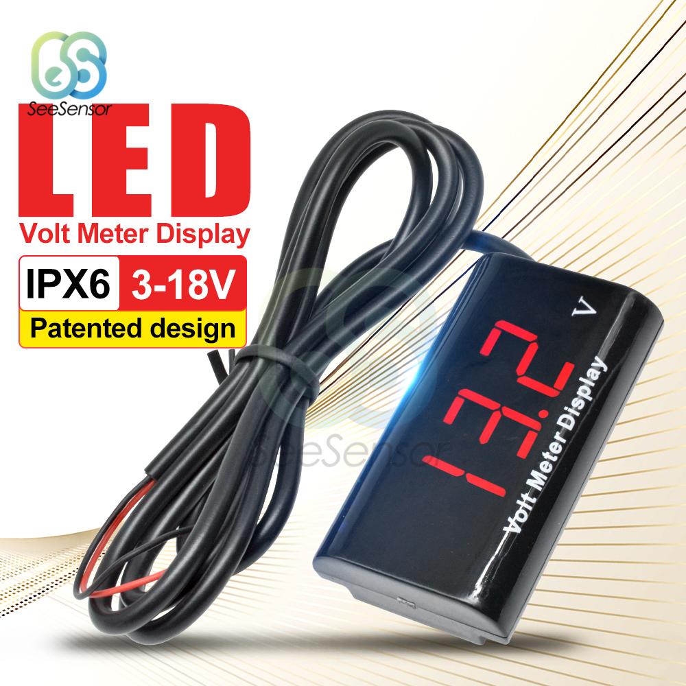DC 3-18V IPX6 Waterproof LED Digital Voltmeter Voltage Volt Gauge Voltage Indicator Monitor Detector Car Motorcycle Panel Meter