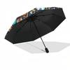 1pc Stained Glass Snowman Design Automatic Opening Folding Umbrella with 3-Fold Design, 8-Bone Iron Frame, Outdoor, Festive Gift for Fans, Travelers,