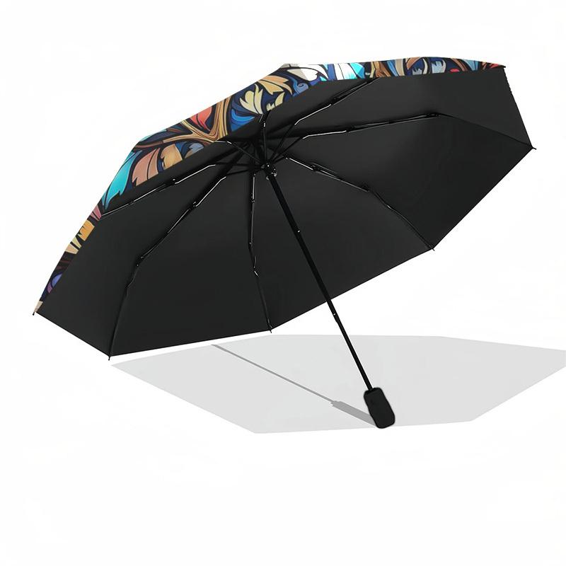 1pc Stained Glass Snowman Design Automatic Opening Folding Umbrella with 3-Fold Design, 8-Bone Iron Frame, Outdoor, Festive Gift for Fans, Travelers,